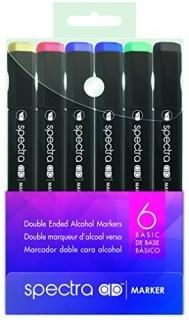 6 Piece Set Assorted Colors - Chartpak Spectra AD Marker Tri-Nib and Brush Dual-