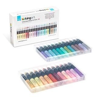 KINGART Stick Artist Watercolor Set of 24 Unique Pastel Colors Gel Crayons Assor
