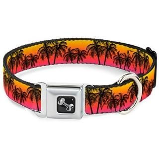 Dog Collar Seatbelt Buckle Palm Trees Sunset Fade Black 18 to 32 Inches 1.5 Inch