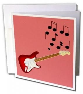 777images Designsեåǥ󲻳??Red Sunburst Guitar with Musical Notes??Greeting 