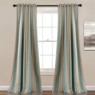 Julia Stripe Room Darkening Window Curtain Blue Set 52x84