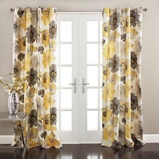 Panel Pair 52 x 84 Panel Pair Yellow/Gray - Lush Decor Leah Room Darkening Windo