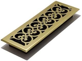 Brass Finish - Decor Grates SPH414 10cm by 36cm Scroll Floor Register Polished B