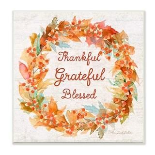 Stupell Industries Autumn Foliage Wreath Thankful Grateful Blessed Text Design b