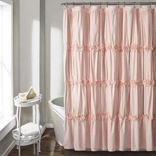 Lush Decor Darla Ruched Floral Bathroom Shower Curtain x 72 Blush 141