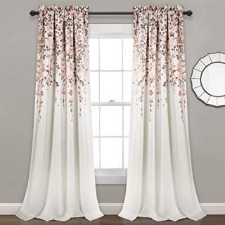 Weeping Flower Room Darkening Window Curtain Panels Blush/Gray Set 52X84