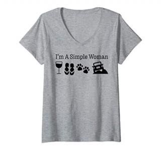 Womens I'm A Simple Woman Love Wine Flip Flops Dog 4X4 V-Neck T-Shirt