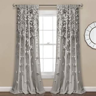 Lush Decor Light Gray Riley Curtain Sheer Ruffled Textured Bow Window Panel for 