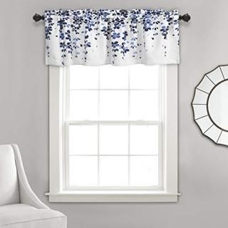 Lush Decor Weeping Flowers Navy and Blue Valance Curtain for Windows