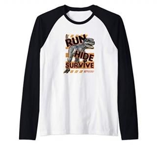 Jurassic World Camp Cretaceous Raptor Run Hide Survive Raglan Baseball Tee