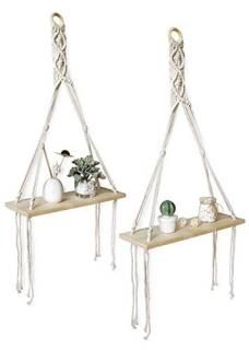 Afuly Macrame Wall Shelf Hanging Floating Shelves Plants Boho Rustic Decor Cute 