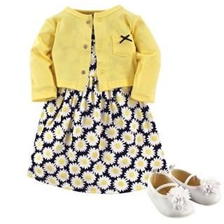 Hudson Baby Girls' Cotton Dress Cardigan and Shoe Set Daisy 0-3 Months