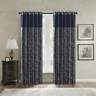 210cm Panel Navy - Madison Park Navy Curtains for Living Room Traditional Back T