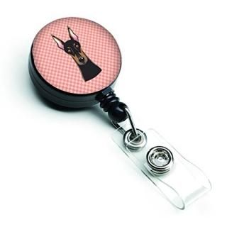 Carolines Treasures BB1245BR Checkerboard Pink Doberman Retractable Badge Reel b