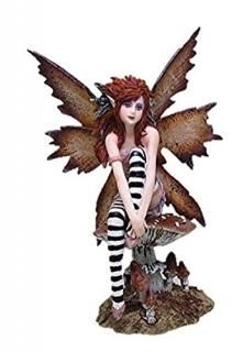 6.25 Inch Naughty Brown Fairy Sitting on Mushroom Statue Figurine by PTC 