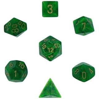ChessexChessex Dice Polyhedral 7Die Vortex Dice Set Green w/gold 27435 