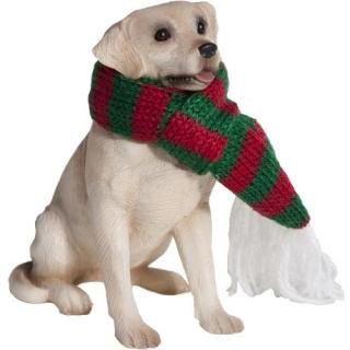 Sandicast Yellow Labrador Retriever with Red and Green Scarf Christmas Ornament 
