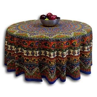Indian Mandala Print Round Cotton Tablecloth 76 Blue by India Arts 