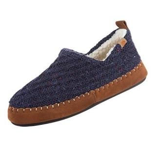 Acorn Women's Camden Recycled Moccasin Slippers with Berber lining Navy Blue Sma