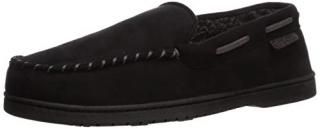 Dearfoams Men's Microsuede Moccasin with Whipstitch Slipper Black Medium