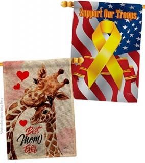 Mommy Giraffe Burlap House Flag - Pack Family Mother's Day Mom Mama Grandma Love