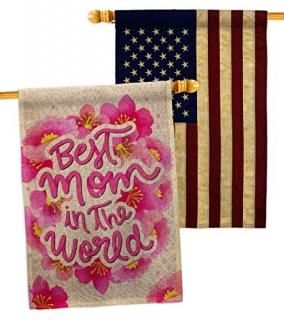 Best Mom Burlap House Flag - Pack Family Mother's Day Mama Grandma Love Flowers 