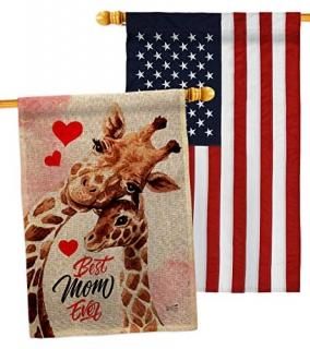 Mommy Giraffe Burlap House Flag - Pack Family Mother's Day Mom Mama Grandma Love