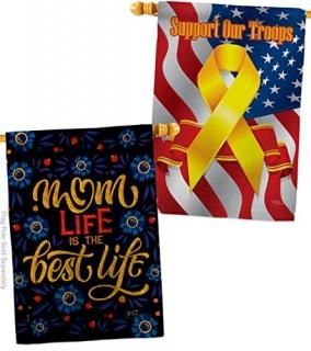 Mom Life Burlap House Flag - Pack Family Mother's Day Mama Grandma Love Flowers 