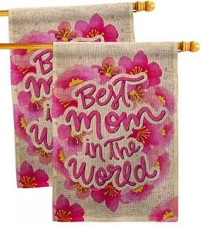 Ornament Collection Best Mom Burlap House Flag 2 pcs Pack Family Mother's Day Ma