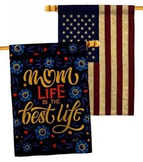 Mom Life Burlap House Flag - Pack Family Mother's Day Mama Grandma Love Flowers 