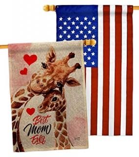 Mommy Giraffe Burlap House Flag - Pack Family Mother's Day Mom Mama Grandma Love