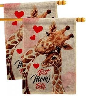 Mommy Giraffe Burlap House Flag - 2 pcs Pack Family Mother's Day Mom Mama Grandm