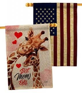 Mommy Giraffe Burlap House Flag - Pack Family Mother's Day Mom Mama Grandma Love