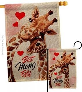 Angeleno Heritage Mommy Giraffe Burlap Garden House Flag Set Family Mother's Day