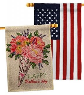 Mother Day Bouquet Burlap House Flag - Pack Family Mother's Mom Mama Grandma Lov