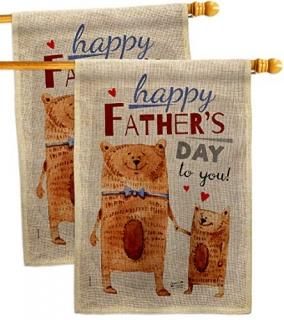 Daddy Bear Burlap House Flag - 2 pcs Pack Family Father's Day Dad Papa Grandpa B