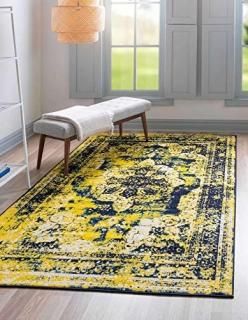 Unique Loom Sofia Collection Traditional Vintage Area Rug 5' x 8' Navy Blue/Yell