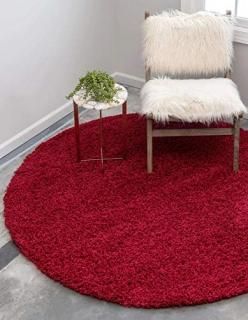 Unique Loom Solo Solid Shag Collection Modern Area Rug_SHG001 5' Round Cherry Re