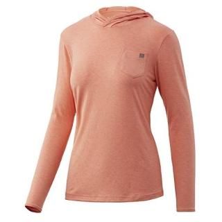 HUK Women's Waypoint Hoodie  Performance Long-Sleeve Shirt Fusion Coral X-Large
