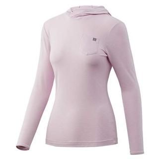 HUK Women's Waypoint Hoodie  Performance Long-Sleeve Shirt Pink Lady Large