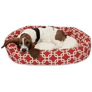 32 Inch Red Links Sherpa Bagel Dog Bed