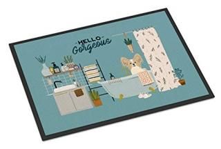 Caroline's Treasures Sable White Papillon in Bathtub Indoor or Outdoor Mat 24x36