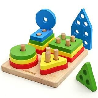 Coogam Wooden Sorting Stacking Toys Shape Color Recognition Blocks Matching Puzz