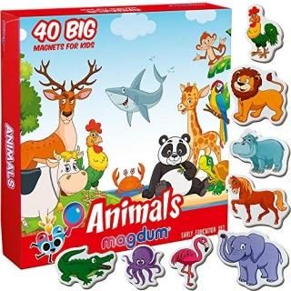 MAGDUM Zoo+Farm ANIMALS 40 magnets for kids-real LARGE fridge magnets for toddle