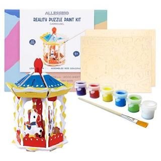 Allessimo 3D Paint Creat Puzzle Carousel - 43pcs Model Paint Kit with Brush Toys