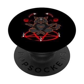 Evil Yarn Juggling Black Cat Devil Occult Satanic Pentagram PopSockets PopGrip S