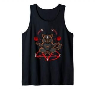 Evil Yarn Juggling Black Cat Devil Occult Satanic Pentagram Tank Top