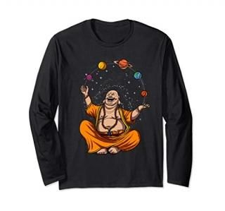 Buddha Juggling Space Planets Spiritual Zen Yoga Meditation Long Sleeve T-Shirt