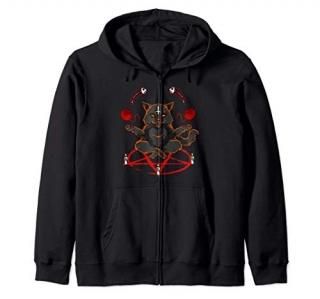 Evil Yarn Juggling Black Cat Devil Occult Satanic Pentagram Zip Hoodie