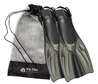 ML/XL 9-13 Titanium - Tilos Getaway Snorkelling Fins Open Heel Fins with Mesh Ba